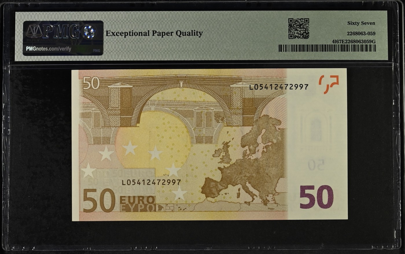 🌗乐淘淘世界纸币拍卖 第32期 🌓 【L05412472997】欧盟2002年纸币 50欧元 一签 芬兰版 PMG67EPQ