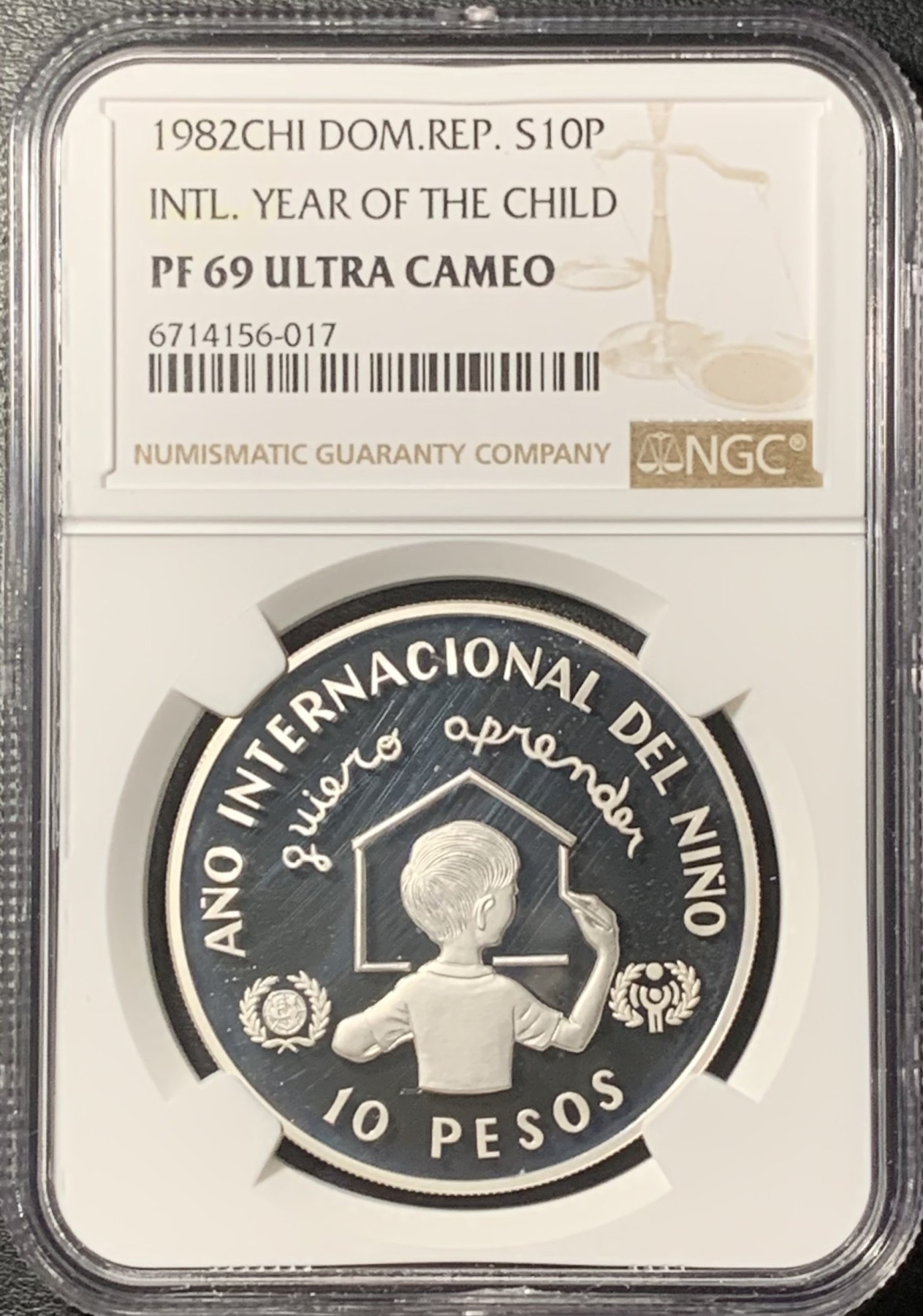 紫瑗钱币——第331期拍卖 多米尼加共和国 1982年 国际儿童年 10比索 银币 NGC PR69 UC