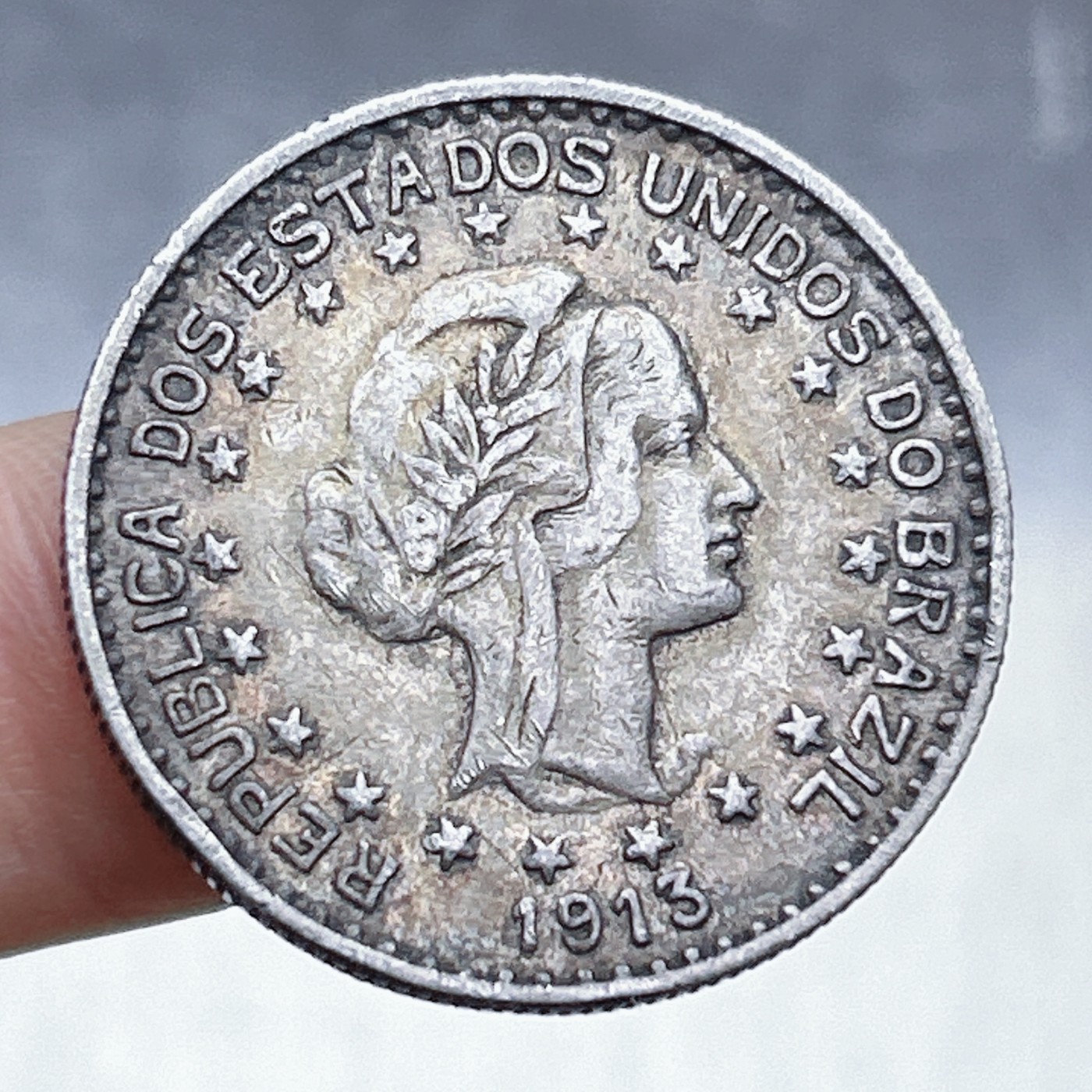 全场一元起拍 世界钱币散币、银币专场 第45期 巴西女神1913年1000瑞斯银币 重10g 含银90%