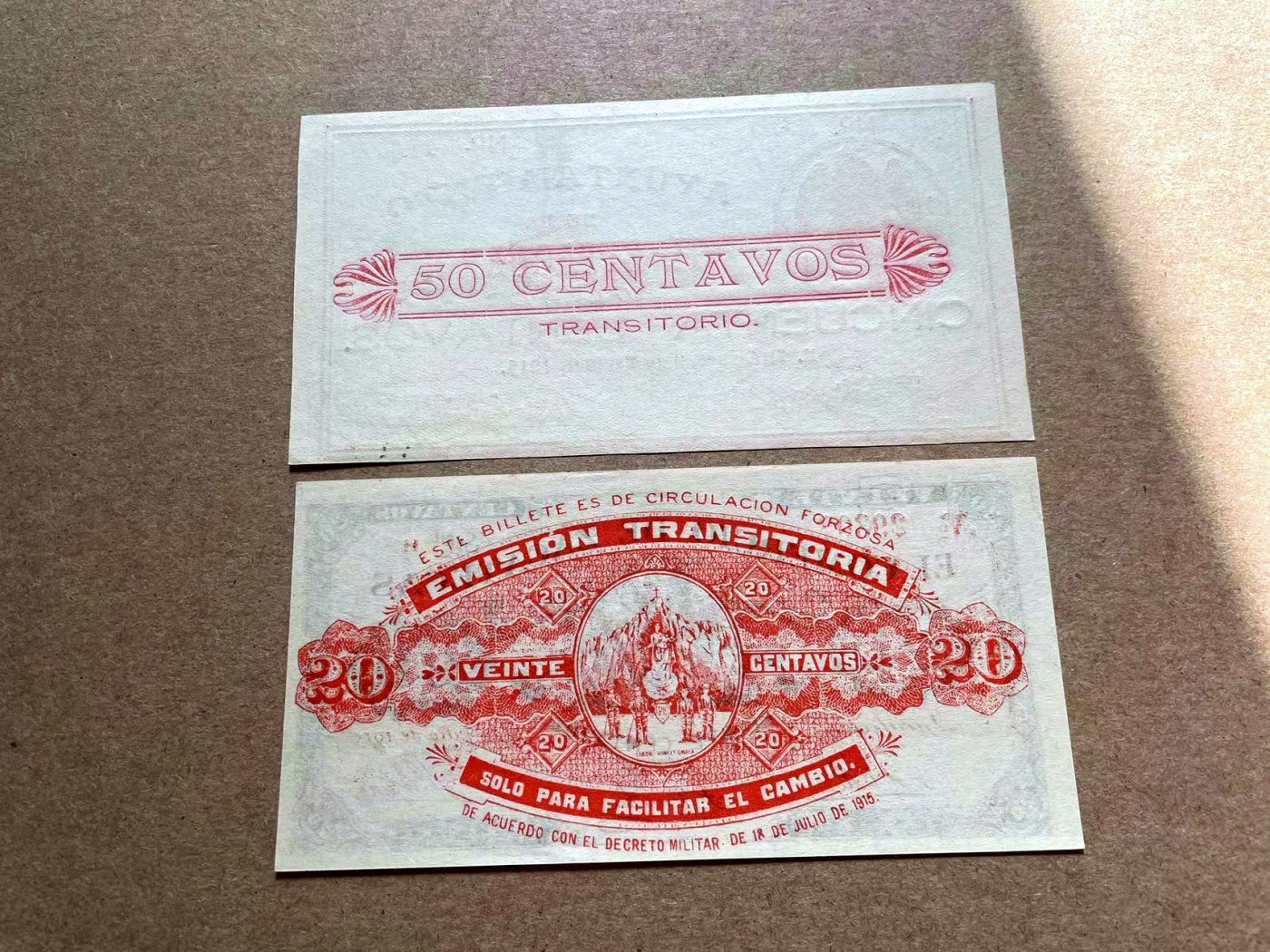 【Blue Auction】✨世界纸币精拍第402期【精】 【一组2张实钞】墨西哥 1915年20-50分一组 双面设计 较少见品种 UNC-