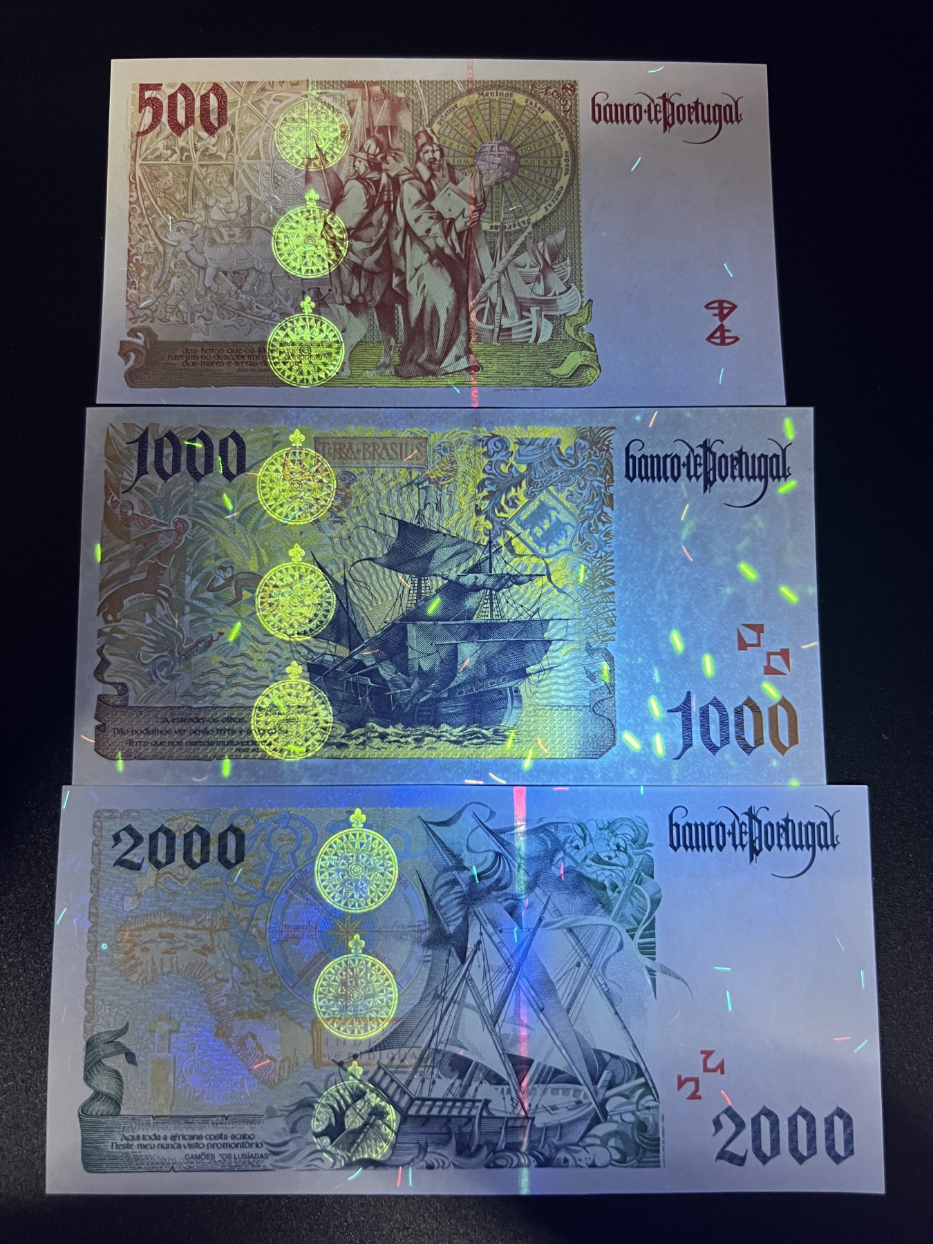 🌗乐淘淘世界纸币拍卖 第32期 🌓 葡萄牙1995-97年纸币 500/1000/2000埃斯库多 UNC