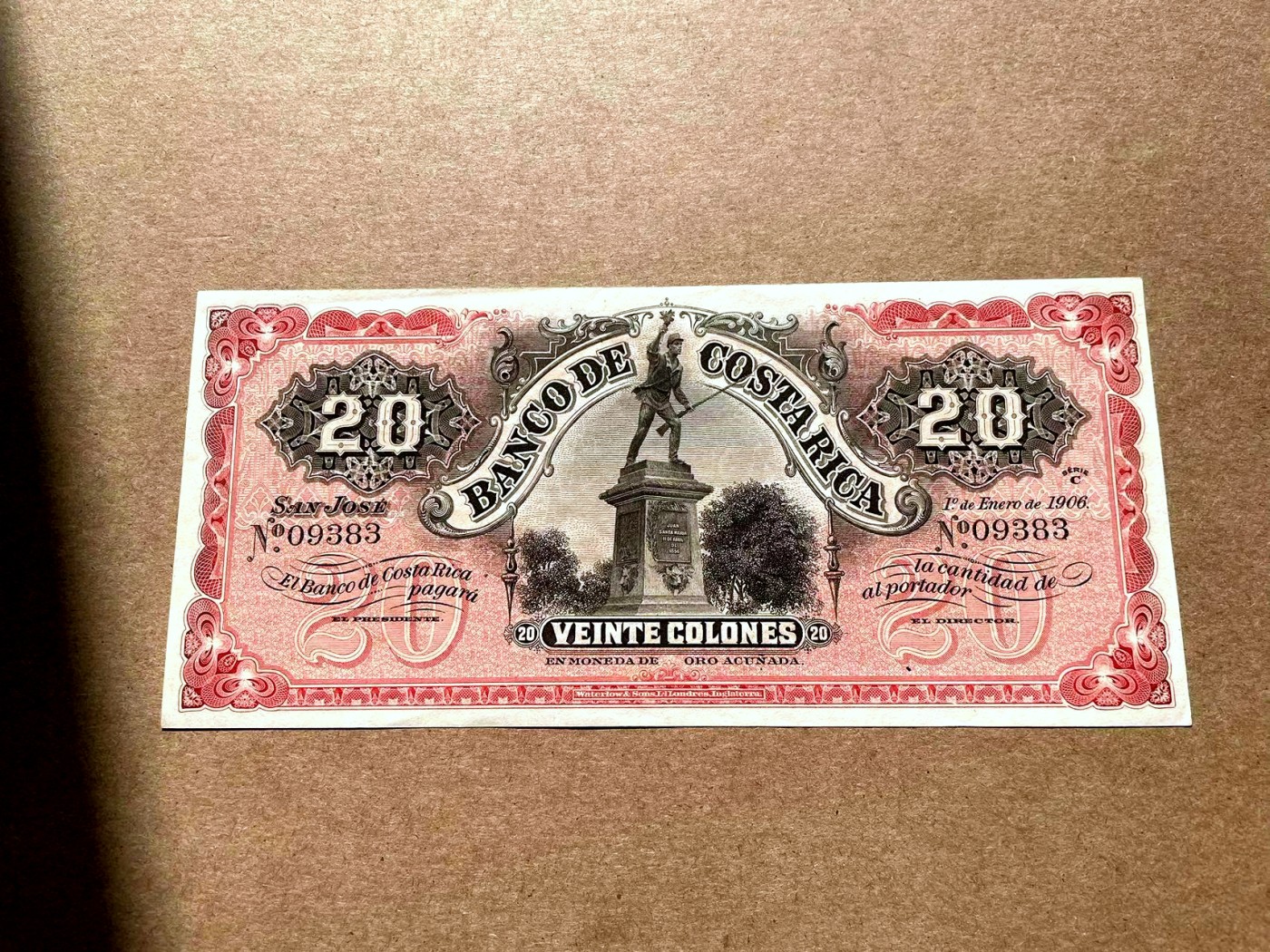 【Blue Auction】✨世界纸币精拍第402期【精】 哥斯达黎加 1906年20克朗 UNC- W&S出品 设计精美 大票幅 