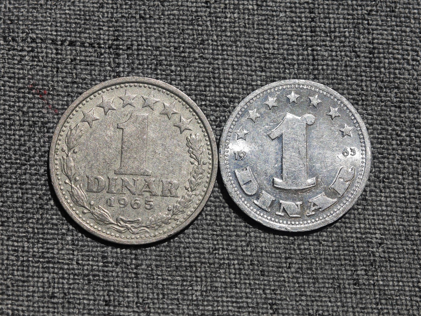 外国硬币收藏店第4期 南斯拉夫60年代1第纳尔镍币铝币两种2枚