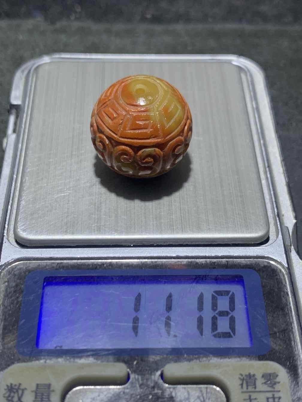 精美草花纹战国红玛瑙手工雕刻2.0回纹珠一颗