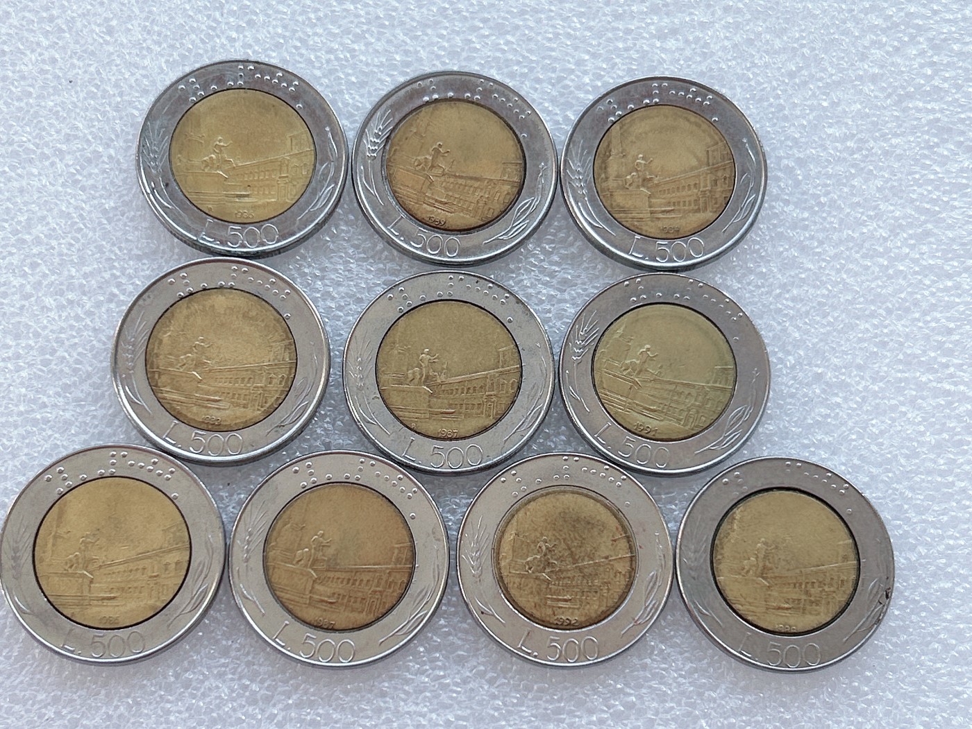 全场一元起拍 世界钱币散币、银币专场 第45期 意大利500里拉双色硬币10枚