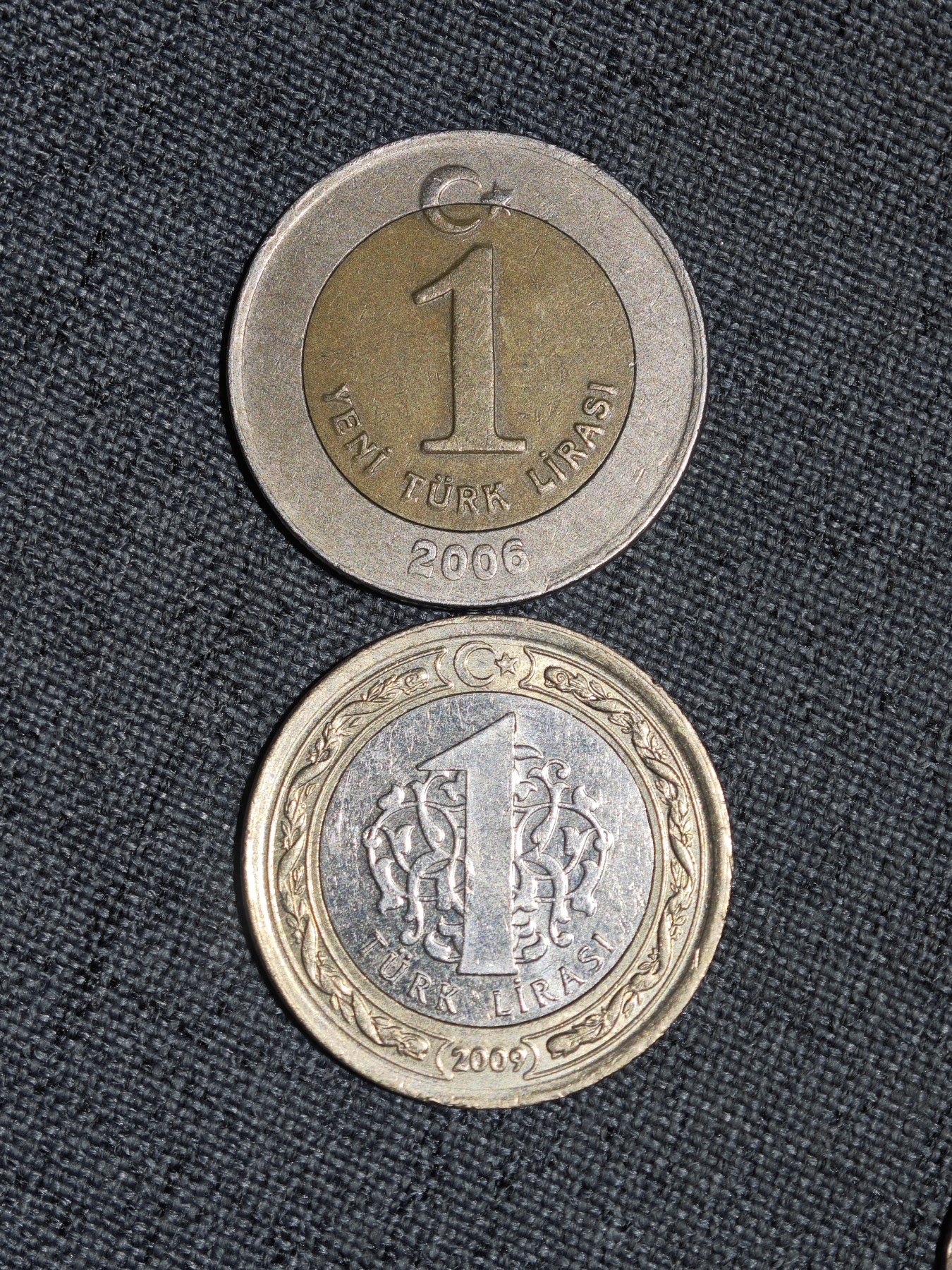 外国硬币收藏店第4期 土耳其新旧两版1里拉2枚双色币