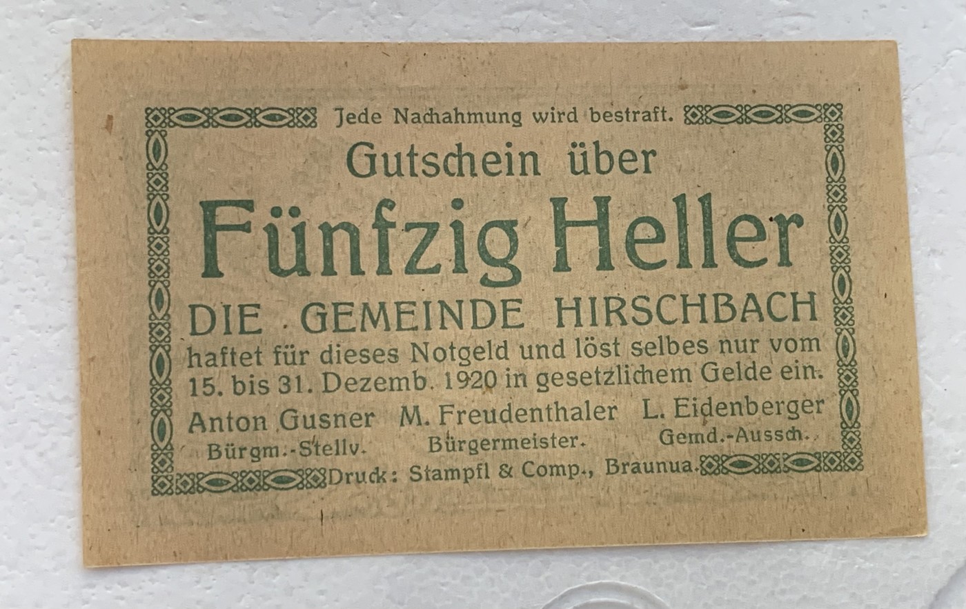 瓶子🏺散币纸币第3期   奥地利德紧时期1920年50赫勒纸币