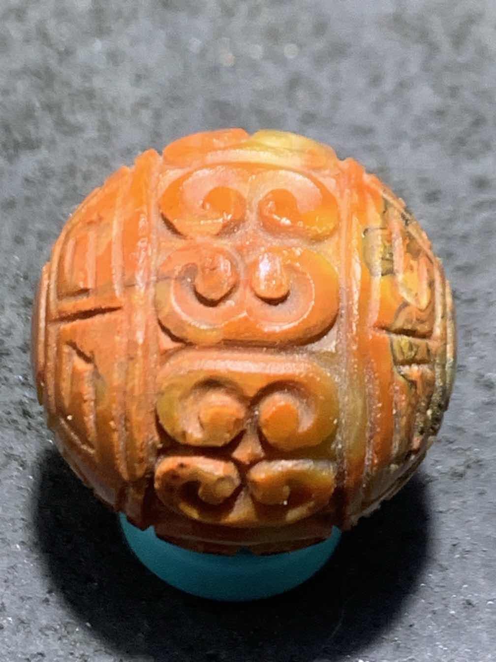 精美草花纹战国红玛瑙手工雕刻2.0回纹珠一颗