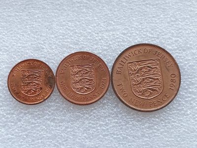 全场一元起拍 世界钱币散币、银币专场 第45期 英属泽西岛铜币3枚 伊丽莎白二世时期