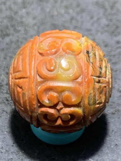 精美草花纹战国红玛瑙手工雕刻2.0回纹珠一颗 - 精美草花纹战国红玛瑙手工雕刻2.0回纹珠一颗
