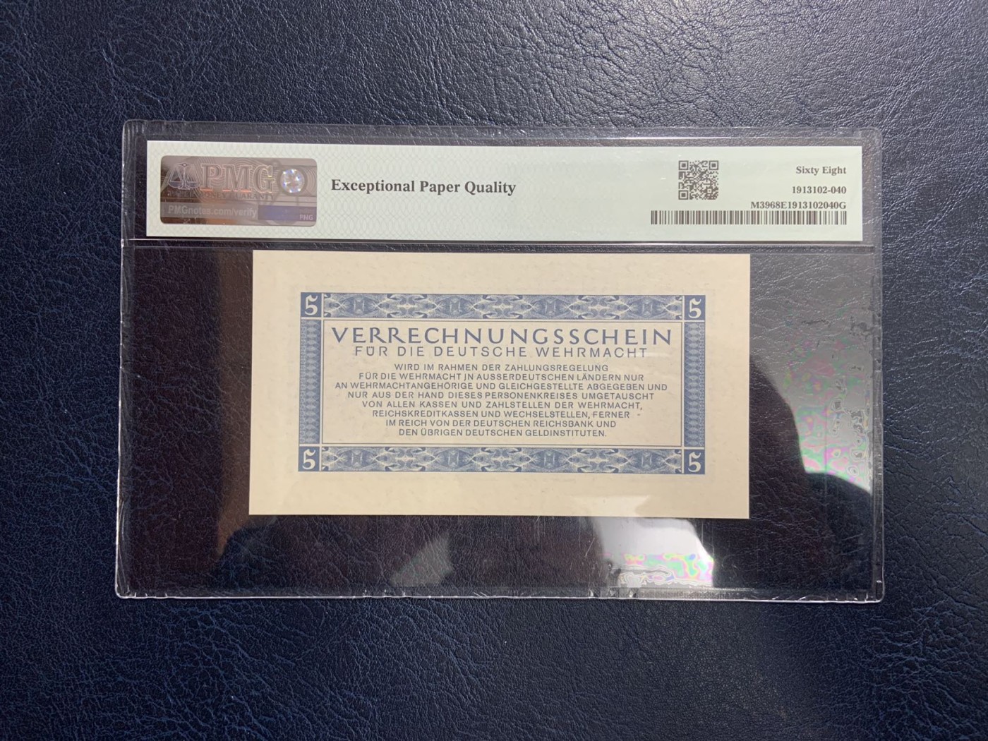 收藏联盟Quantum Auction 第309期拍卖  德国1944年清算票5马克 PMG68
