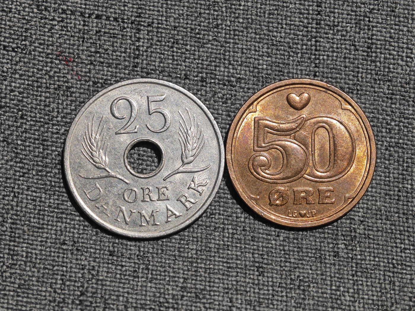 外国硬币收藏店第4期 丹麦新版50欧尔、老版中孔25欧尔2枚