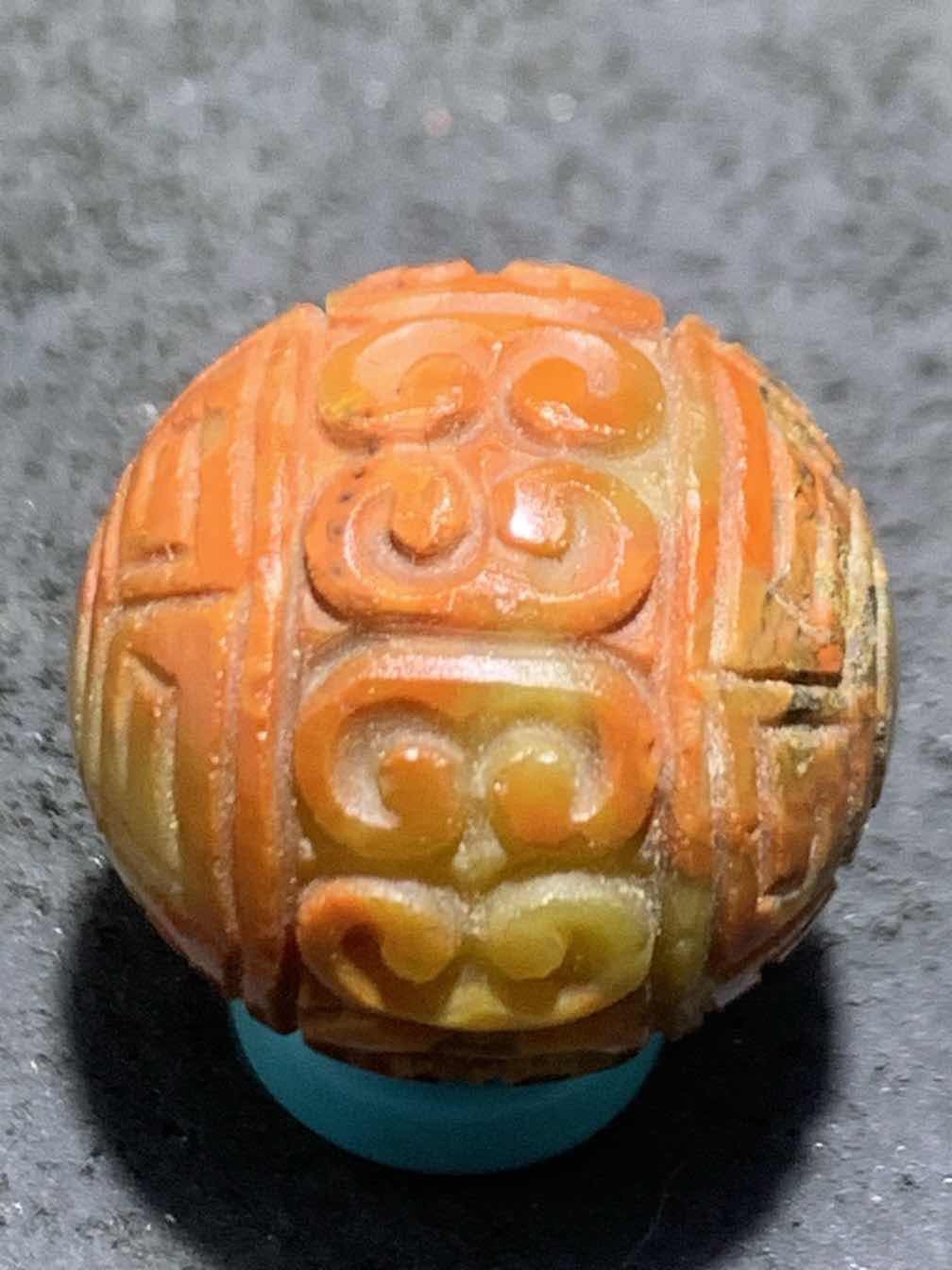 精美草花纹战国红玛瑙手工雕刻2.0回纹珠一颗