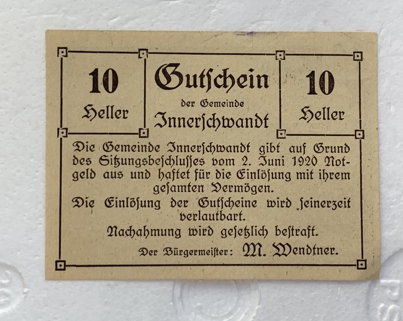 瓶子🏺散币纸币第3期   奥地利德紧时期1920年10赫勒纸币