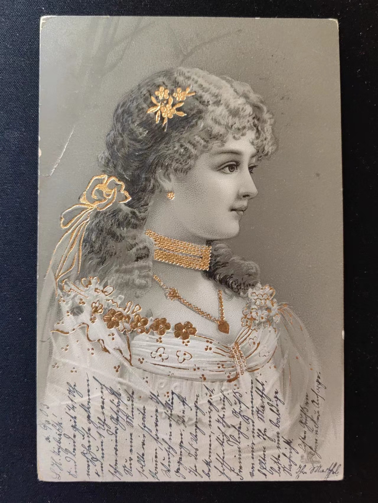 多国邮品🔥💥🔥💥🔥💥（拍卖）专场 第③⑥场 1910年少女-烫金工艺（小裂）