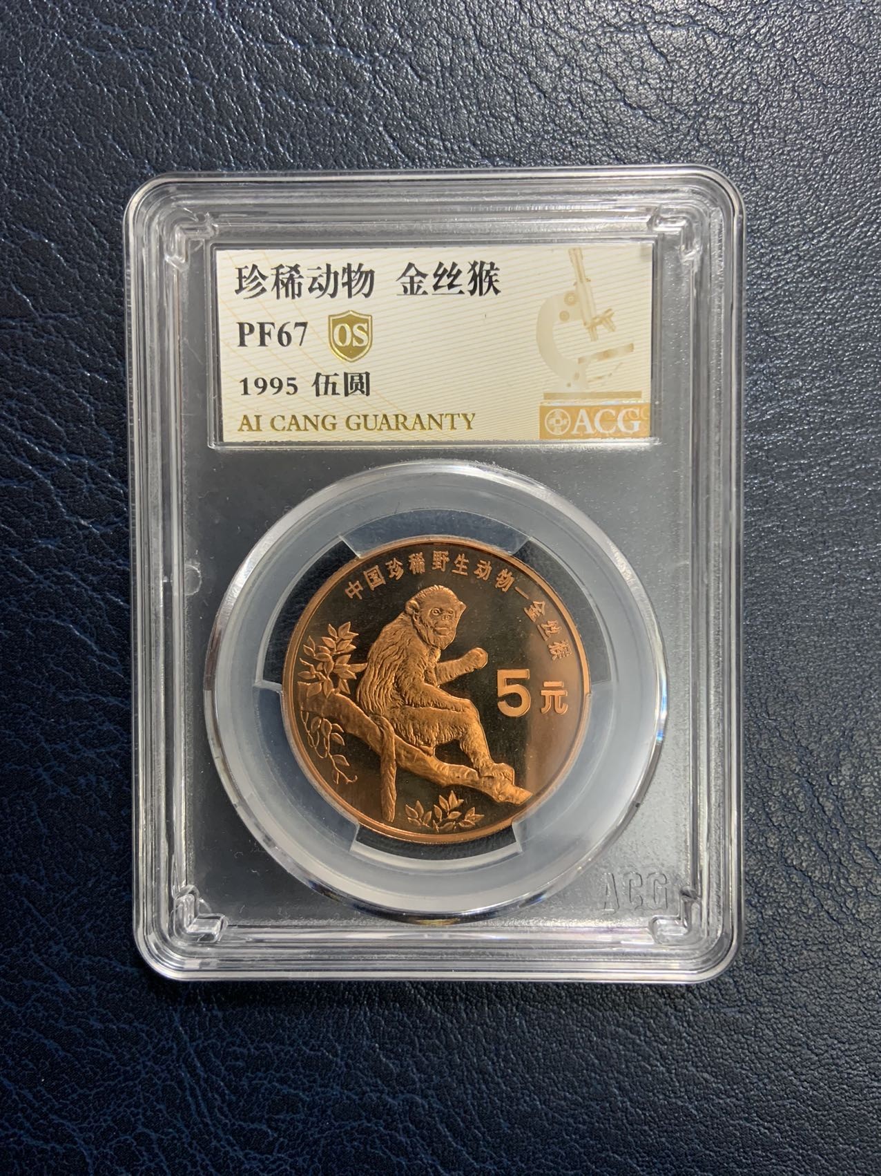 收藏联盟Quantum Auction 第309期拍卖  中国1995年5元珍稀动物金丝猴精制纪念币 ACG PF67 带原册