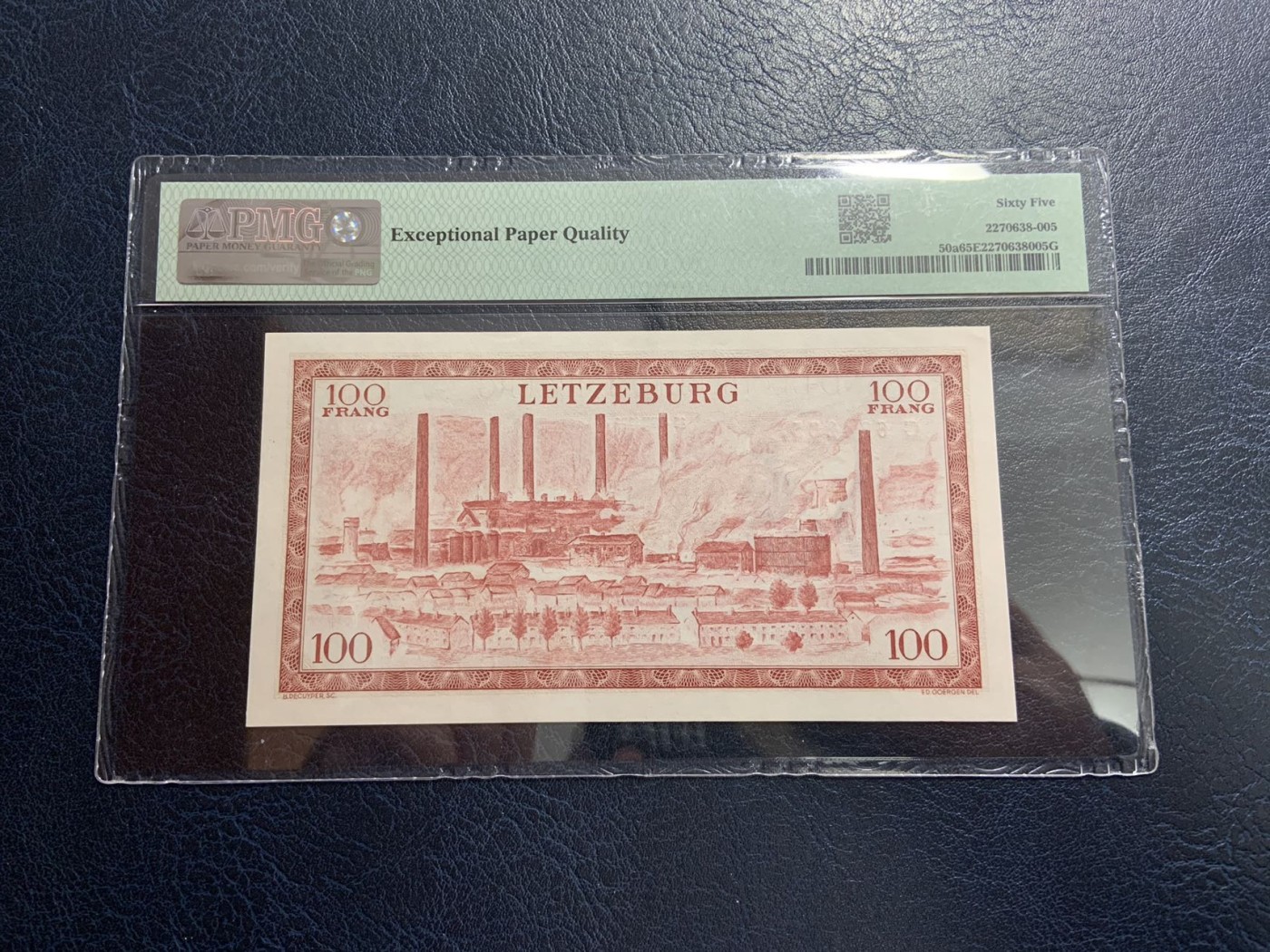 收藏联盟Quantum Auction 第309期拍卖  卢森堡1956年100法郎 PMG65