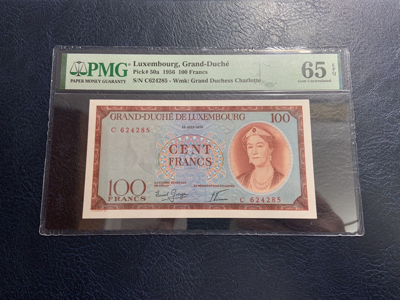 收藏联盟Quantum Auction 第309期拍卖  卢森堡1956年100法郎 PMG65