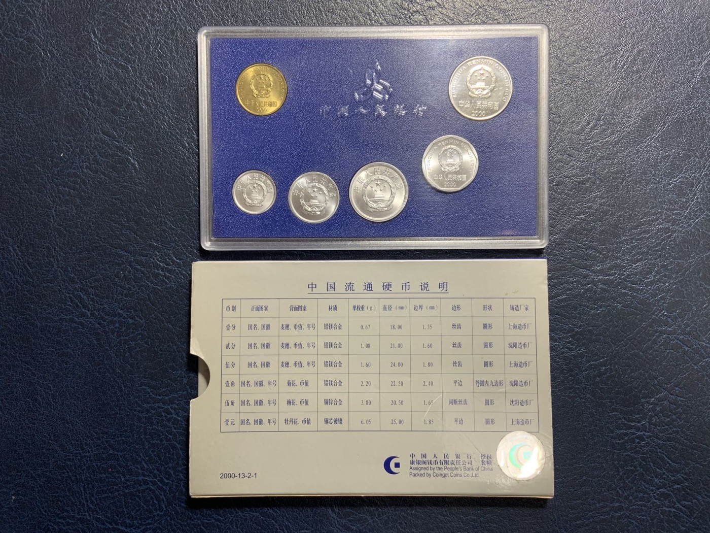 收藏联盟Quantum Auction 第309期拍卖  中国人民银行2000年1分-1元硬币一套 品相全新