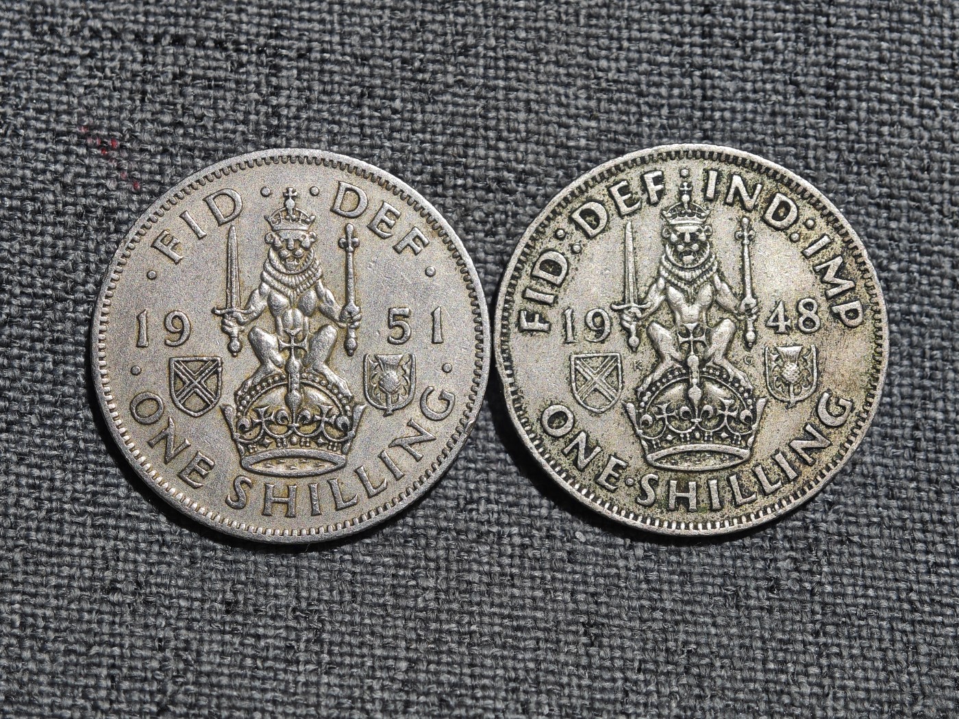 外国硬币收藏店第4期 英国早期乔治六世1948、1951年苏格兰坐狮1先令2枚