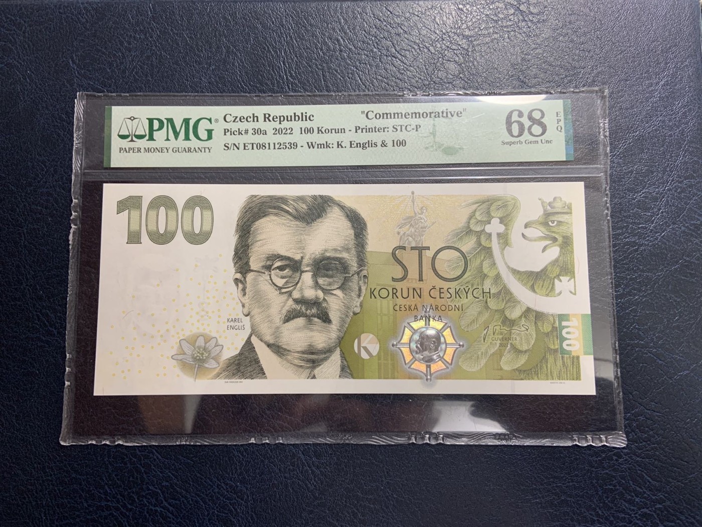 收藏联盟Quantum Auction 第309期拍卖  捷克共和国2022年100克朗货币发行100周年纪念钞 PMG68 号码无47