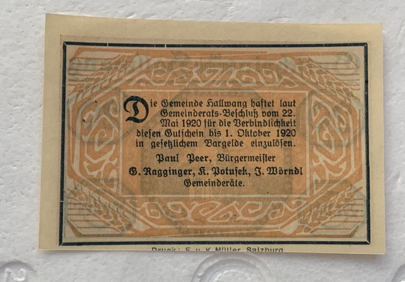 瓶子🏺散币纸币第3期   奥地利德紧时期1920年20赫勒纸币