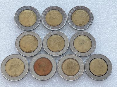 全场一元起拍 世界钱币散币、银币专场 第45期 意大利500里拉双色硬币10枚