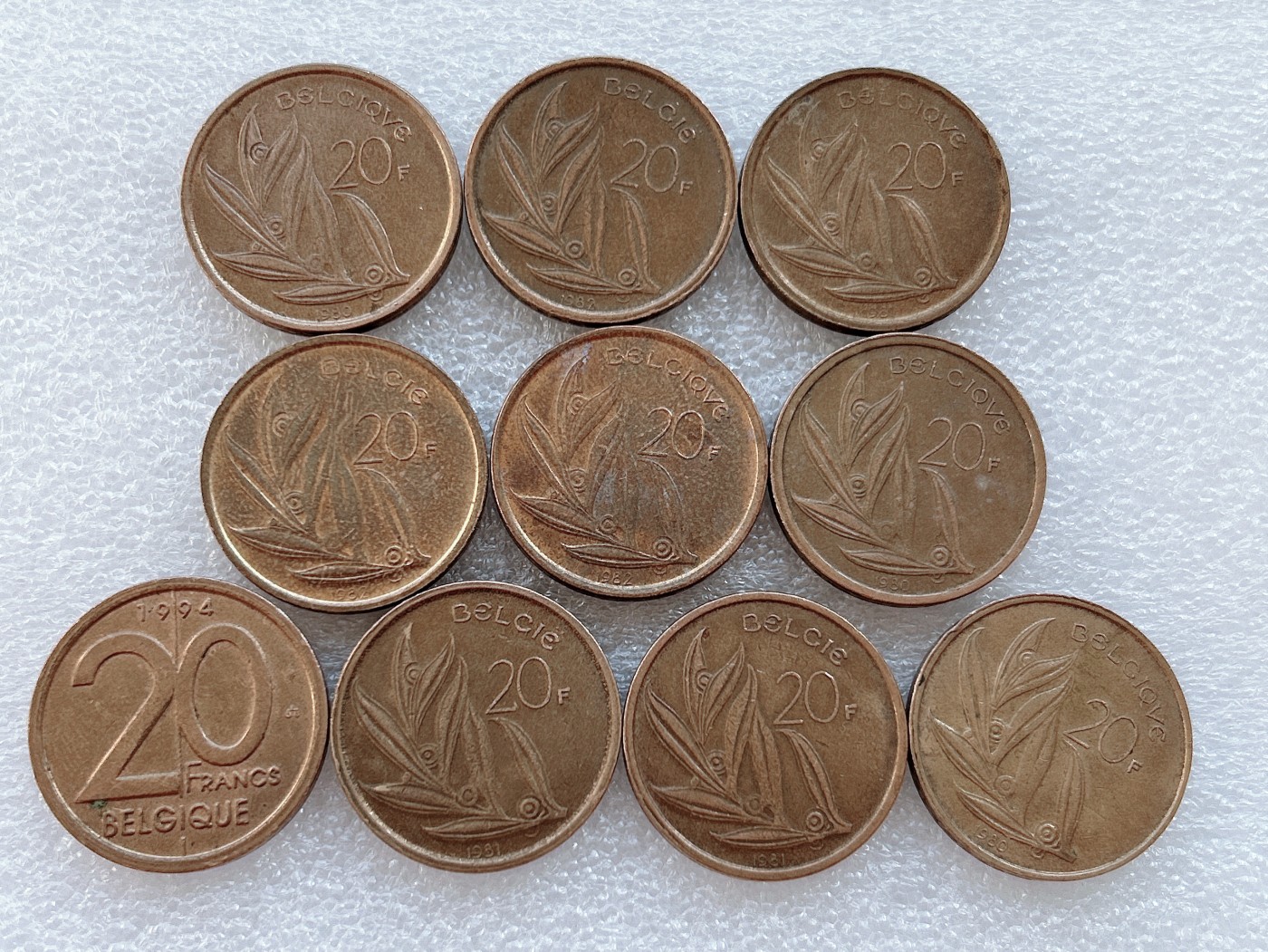 全场一元起拍 世界钱币散币、银币专场 第45期 比利时20法郎铜币10枚