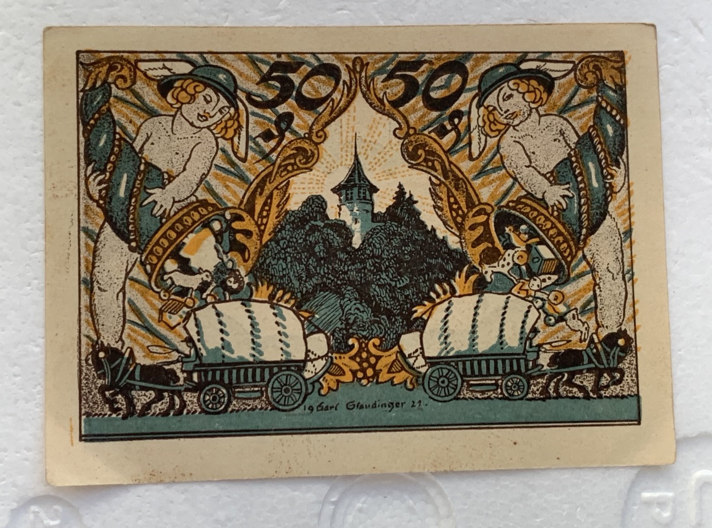 瓶子🏺散币纸币第3期  奥地利德紧时期1920年50芬尼纸币  稀少