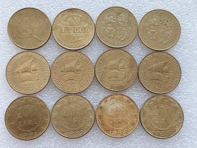 全场一元起拍 世界钱币散币、银币专场 第45期 意大利200里拉 12枚