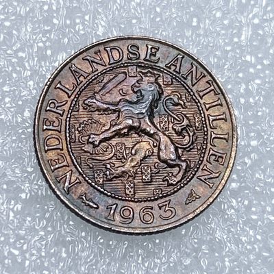 全场一元起拍 世界钱币散币、银币专场 第45期 荷属安的列斯1963年1分 狮子持剑 殖民地 鱼暗记 青铜币