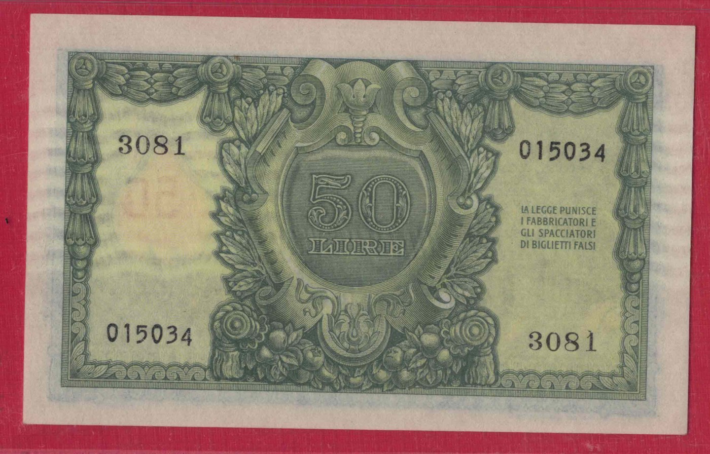 意大利1951年50里拉 克劳斯目录P-91b 欧洲纸币 实物图 UNC
