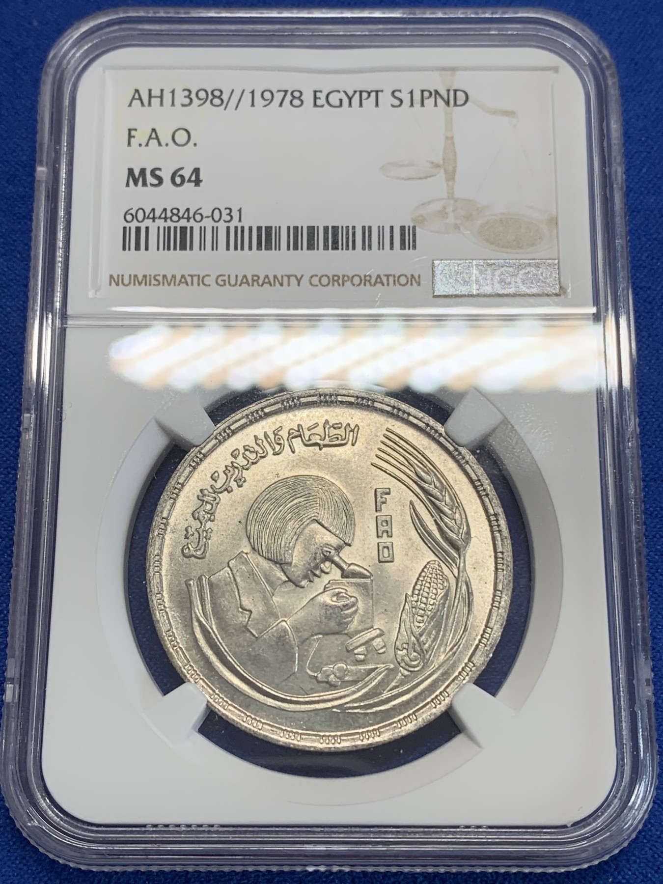 《竞宝斋》第222场-周日，周一 2场 (全场包邮) NGC MS64 埃及1978年FAO纪念1镑银币，发行量50000 031