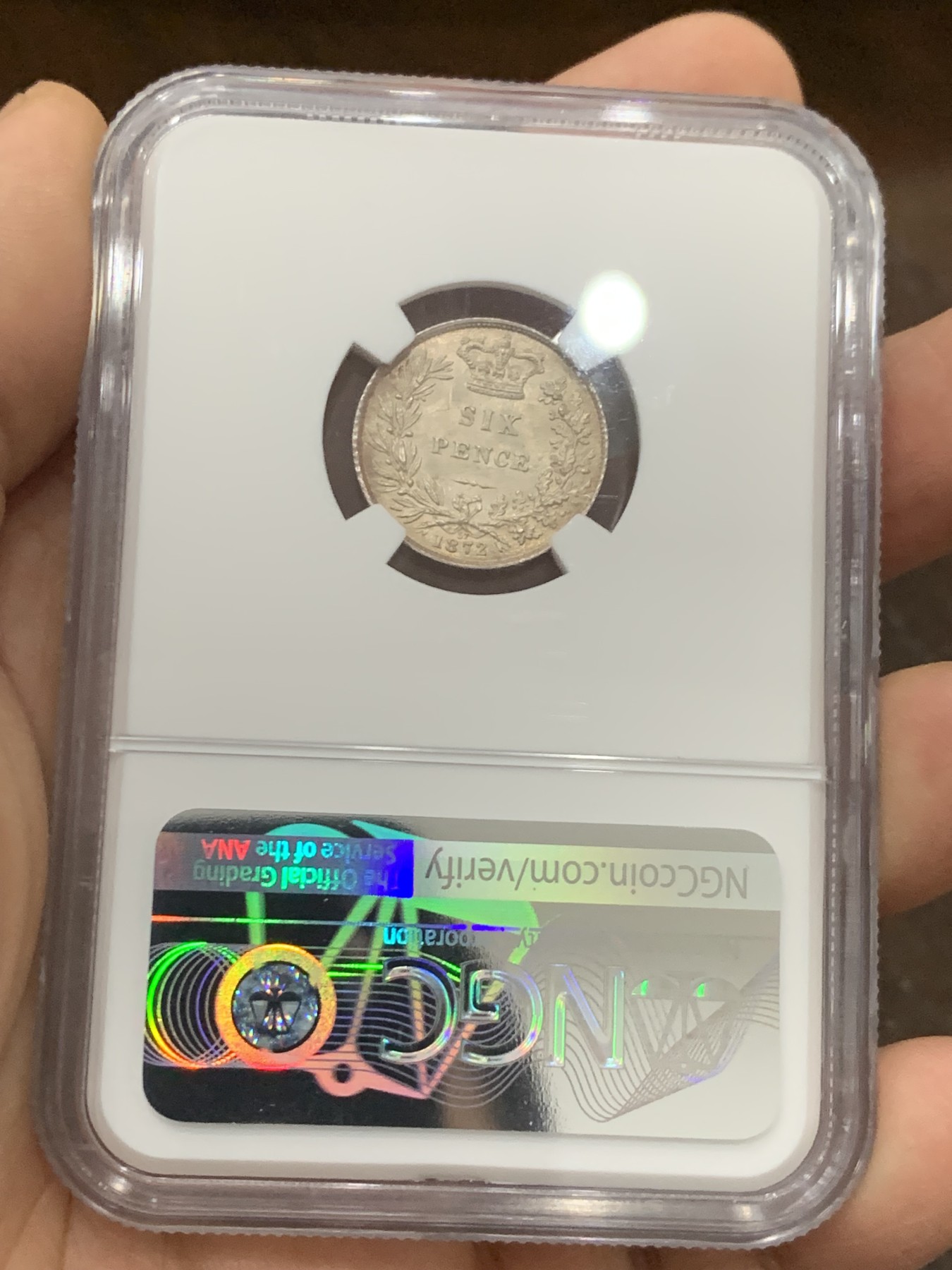 《竞宝斋》第222场-周日，周一 2场 (全场包邮) NGC-MS64 英国1872年小维头像6便士  稀少年份  更高分仅9枚