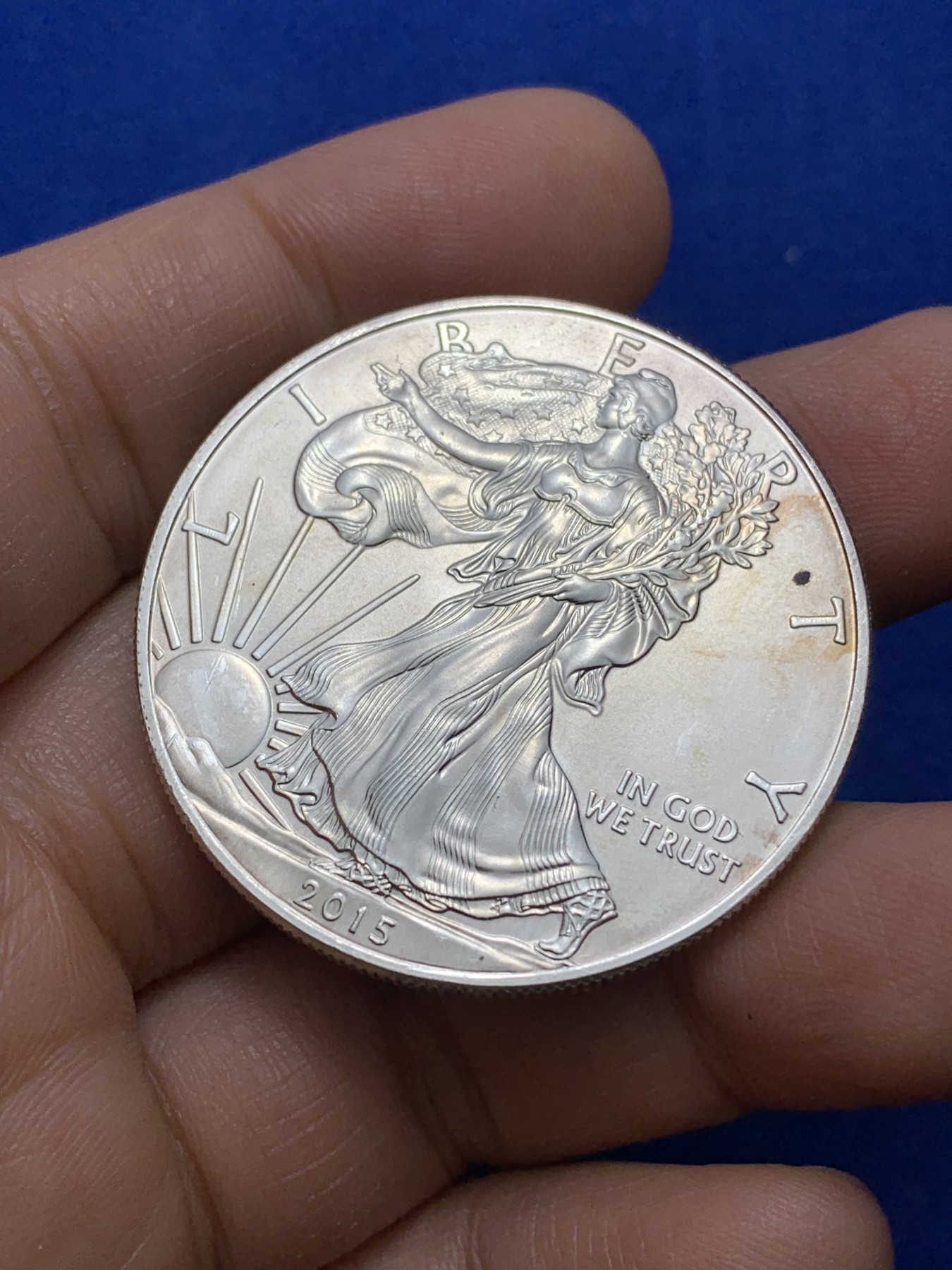 《竞宝斋》第222场-周日，周一 2场 (全场包邮) 美国2015年行走女神1盎司大银币，币面状态带磨砂效果，ms品相，含银量0.999，重31.1克