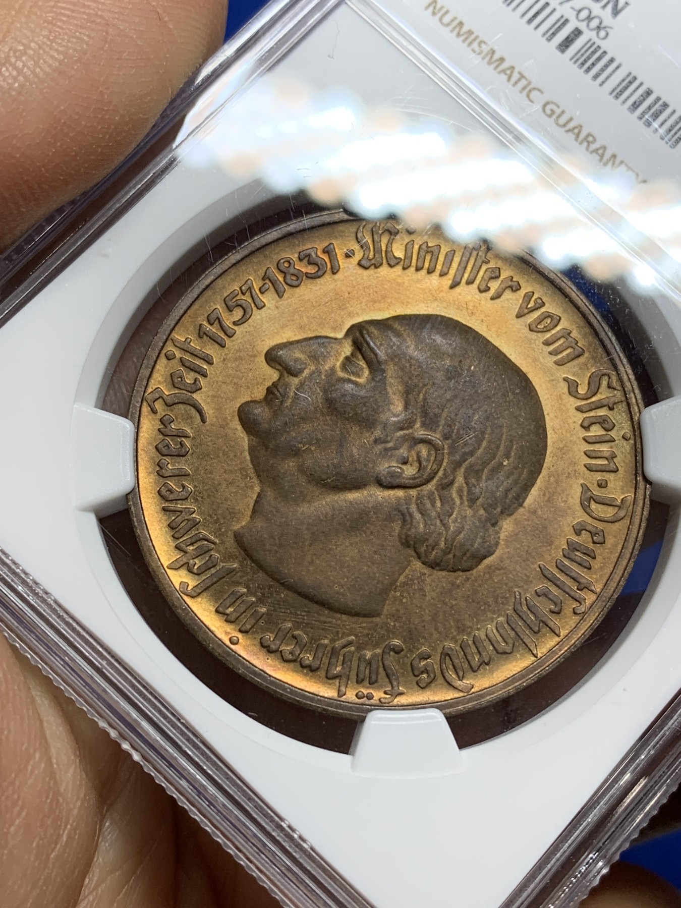 《竞宝斋》第222场-周日，周一 2场 (全场包邮) NGC MS62BN 德国威斯特伐利亚1922年500马克大马币铜币