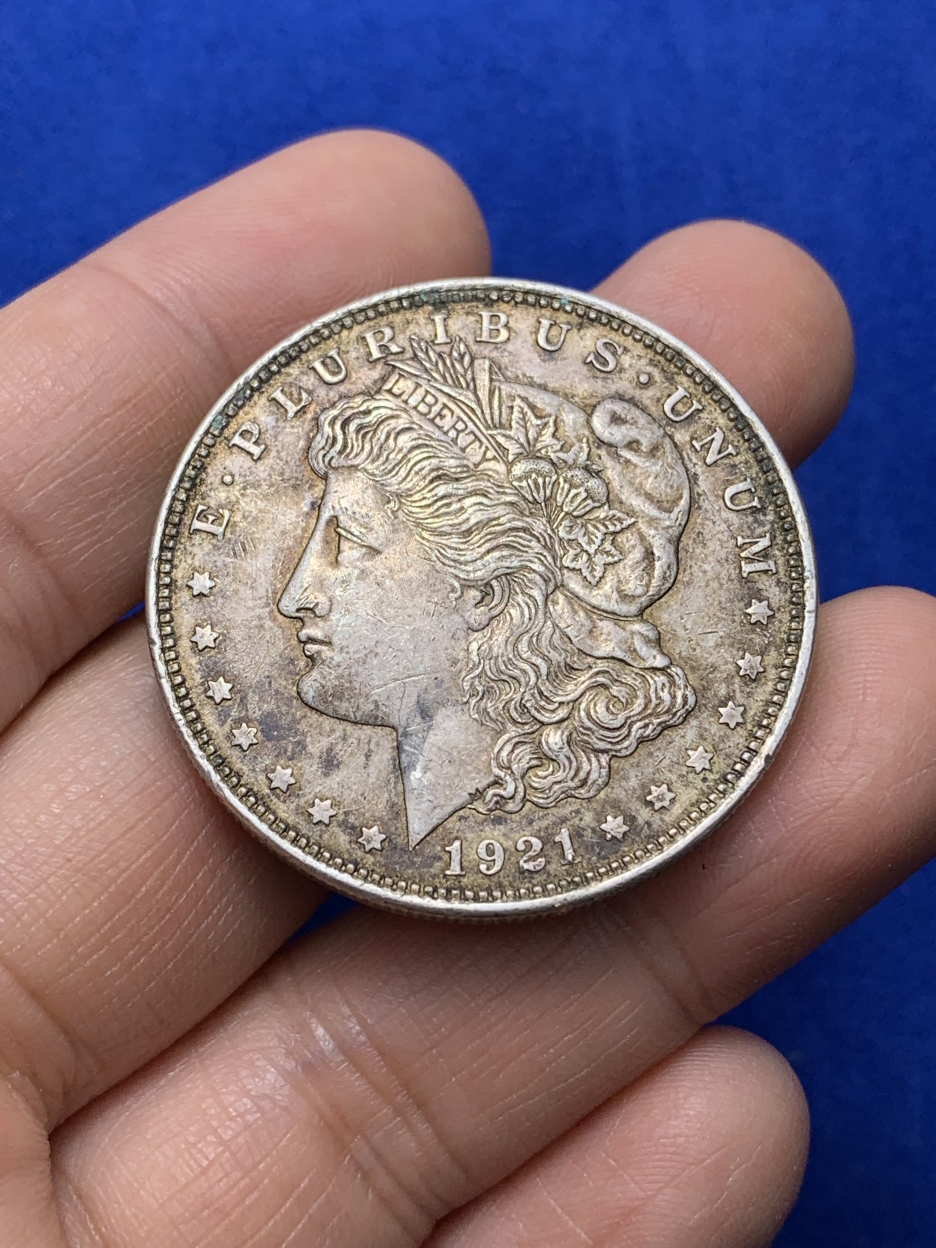 《竞宝斋》第222场-周日，周一 2场 (全场包邮) 美国1921年摩根大银币，原味老包浆，au品相