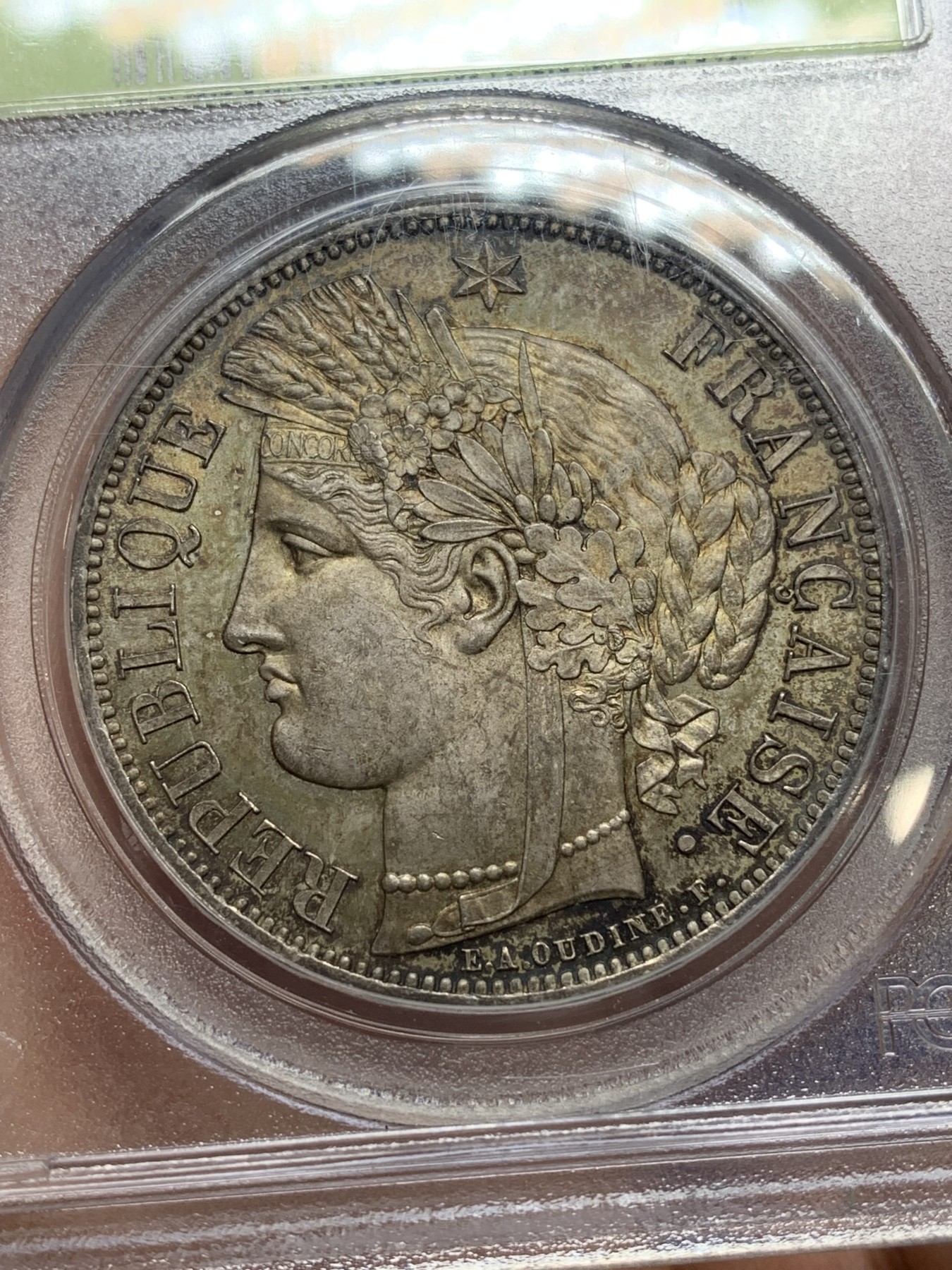 《竞宝斋》第222场-周日，周一 2场 (全场包邮) PCGS MS65 法国 1849 谷物女神 5法郎银币 等级高分 状态同样惊人 双面金黄包浆 早期绿盒