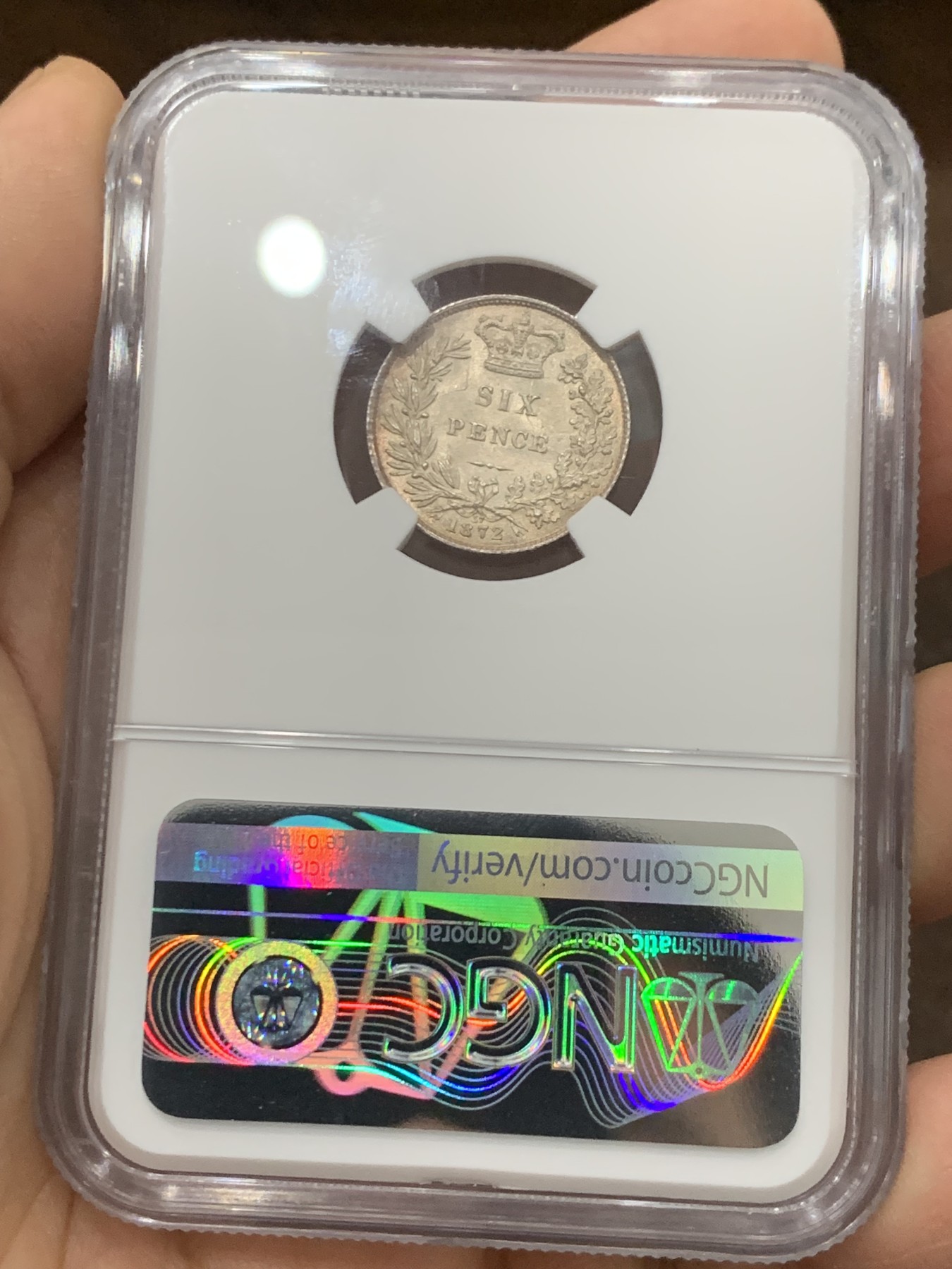 《竞宝斋》第222场-周日，周一 2场 (全场包邮) NGC-MS64 英国1872年小维头像6便士  稀少年份  更高分仅9枚