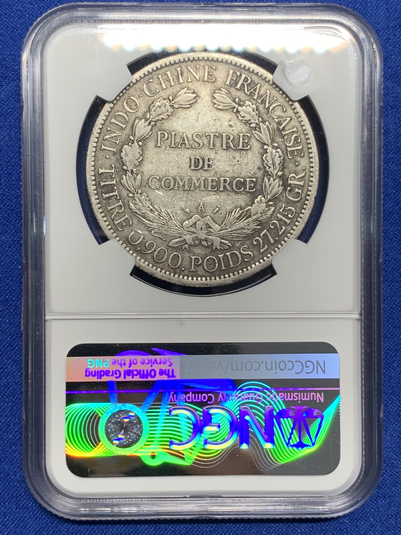 《竞宝斋》第222场-周日，周一 2场 (全场包邮) NGC VF 坐洋银元1888年法属印支银币1皮埃斯特 少见五珍加重版 原味老包浆 发财年份