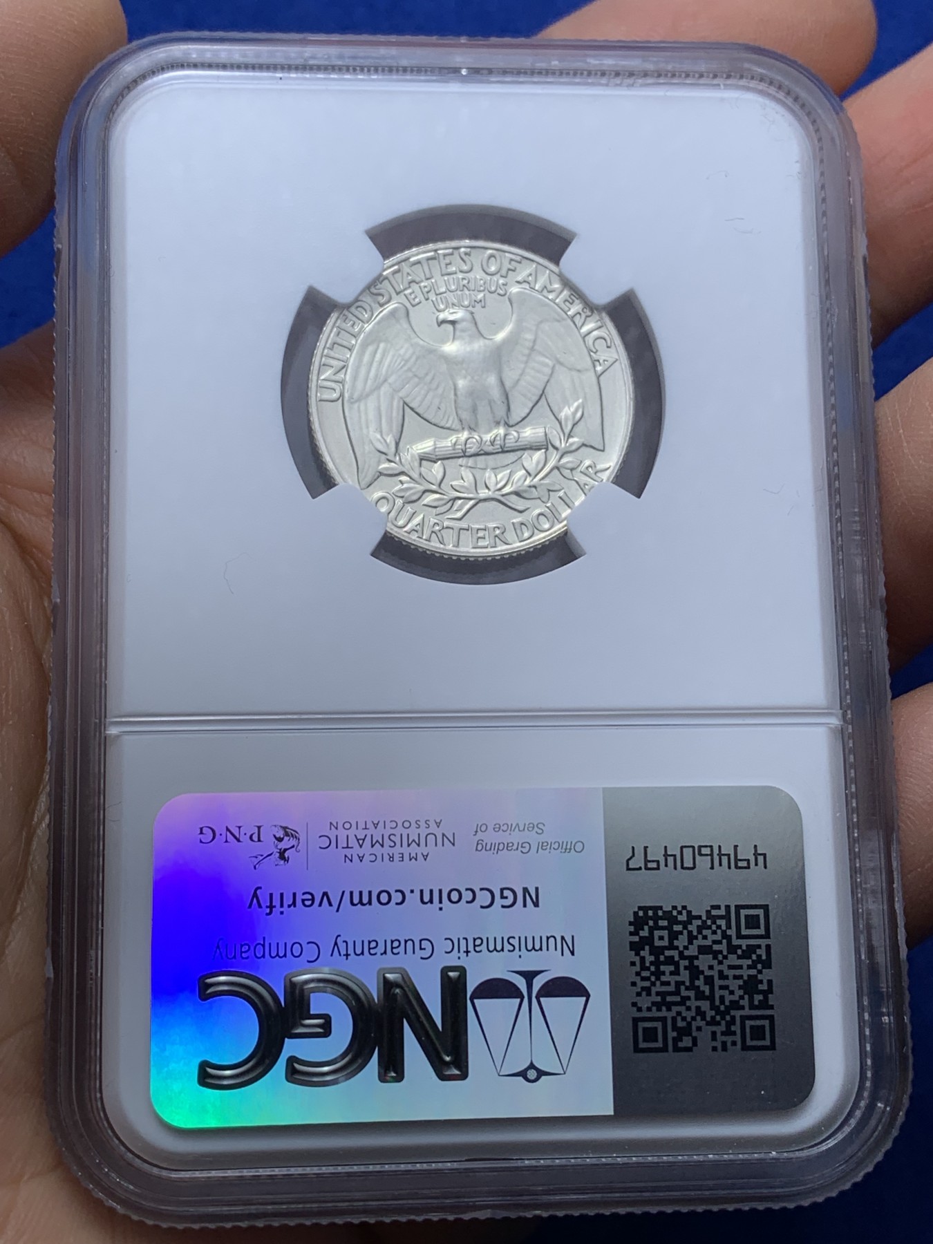 《竞宝斋》第222场-周日，周一 2场 (全场包邮) NGC-PF65 1957年华盛顿25美分精制银币，比60年代的少多了，状态十分精美