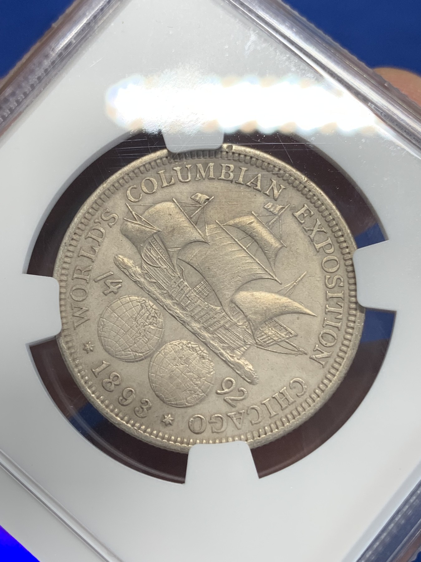 《竞宝斋》第222场-周日，周一 2场 (全场包邮) NGC AUD 美国1893年哥伦布 半美元 50美分 纪念银币 美国第一枚半美元纪念币 状态不错细节很好