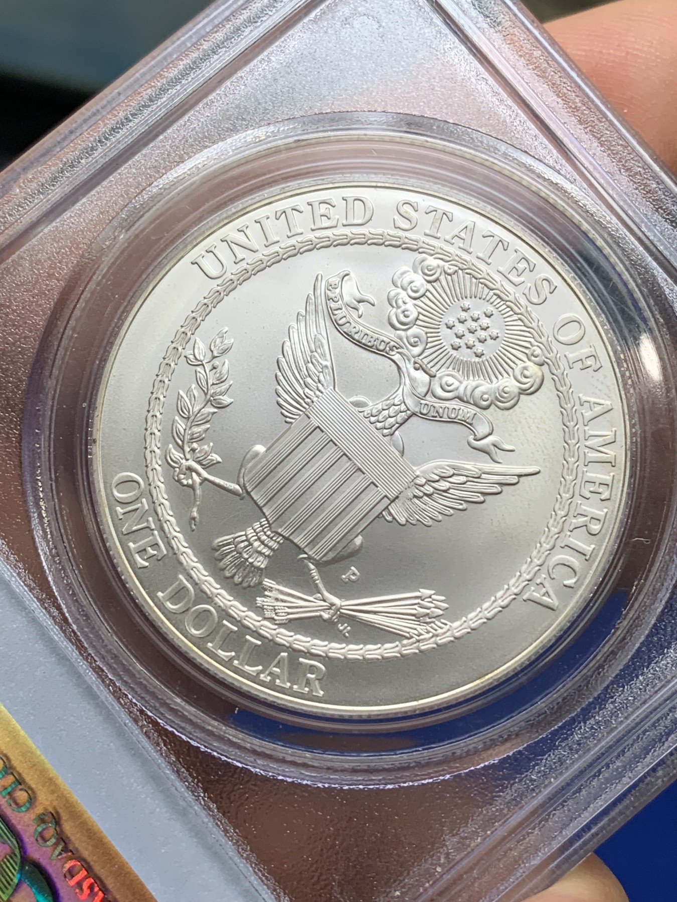 《竞宝斋》第222场-周日，周一 2场 (全场包邮) PCGS-MS69 2008年美国1元白头海雕纪念银币，接近满分状态完美，币面呈凝霜状态，0.900银，26.73克