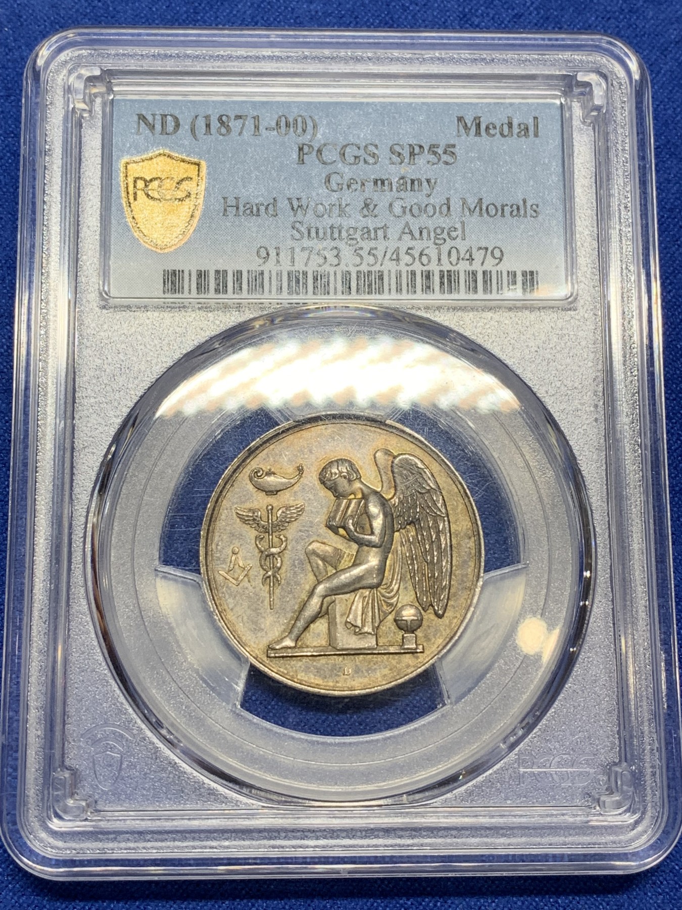 《竞宝斋》第222场-周日，周一 2场 (全场包邮) PCGS SP55 德国1871勤勉的斯图加特天使银章