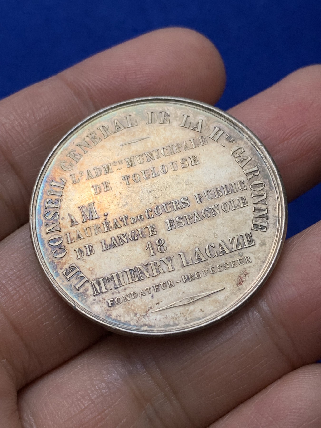 《竞宝斋》第222场-周日，周一 2场 (全场包邮) 19世纪法国加隆理事会纪念镀金银章，丰饶角argent银标，21.1g 36.4mm加long