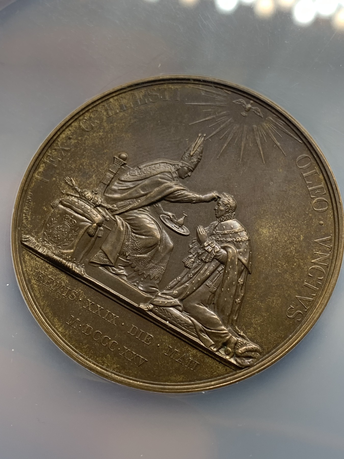 《竞宝斋》第222场-周日，周一 2场 (全场包邮) NGC MS63 法国1825查理十世加冕铜章 加厚大盒