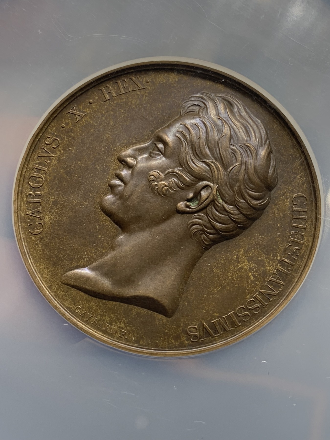 《竞宝斋》第222场-周日，周一 2场 (全场包邮) NGC MS63 法国1825查理十世加冕铜章 加厚大盒