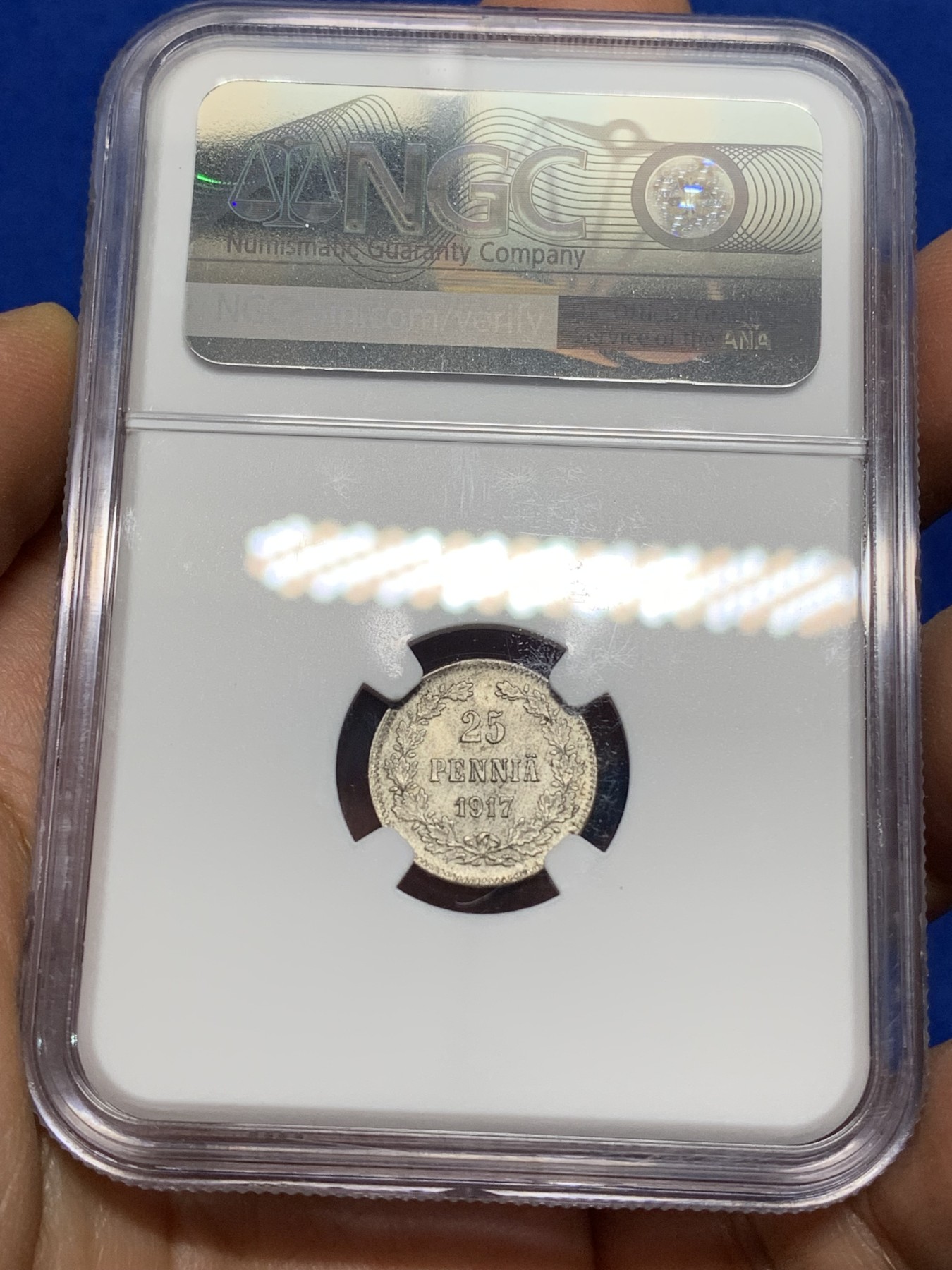 《竞宝斋》第222场-周日，周一 2场 (全场包邮) NGC MS64 俄占芬兰1917年25芬尼银币