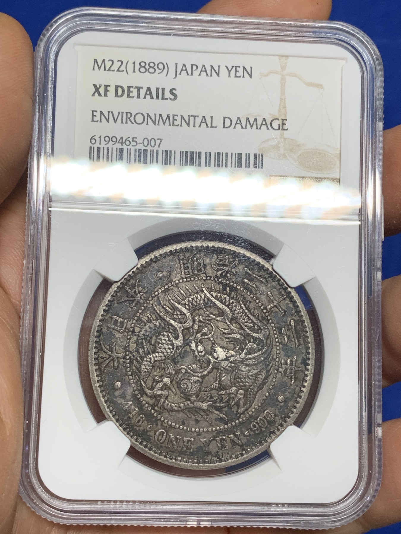 《竞宝斋》第222场-周日，周一 2场 (全场包邮) NGC-XF 日本1889年明治22年1圆龙洋银币 原味品相