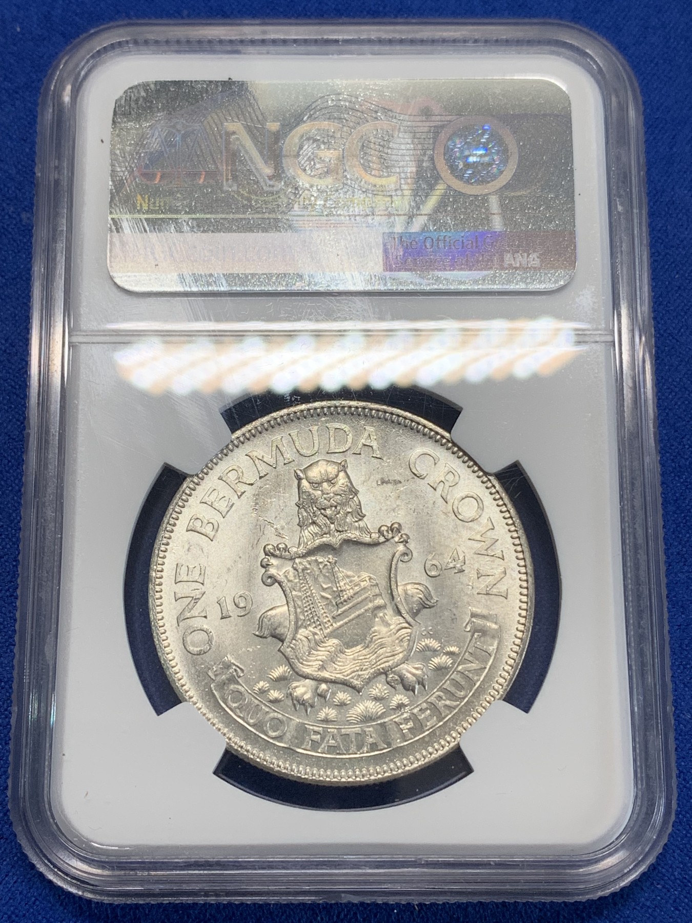 《竞宝斋》第222场-周日，周一 2场 (全场包邮) NGC-MS63 英属百慕大1964年伊丽莎白二世青年头像克朗银币